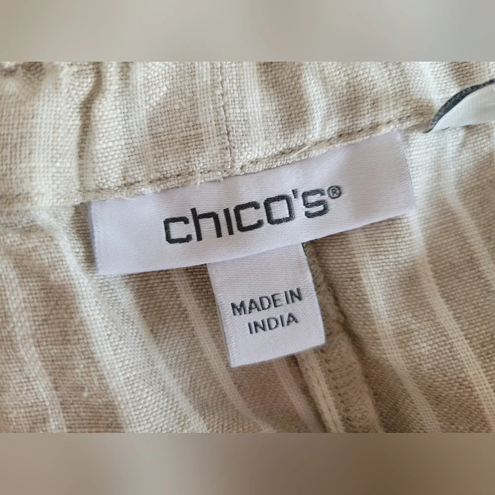 Chico's Women 100% Linen Wide-Leg Culotte Pants High Rise Oatmeal $109 12/Large - Picture 2 of 16